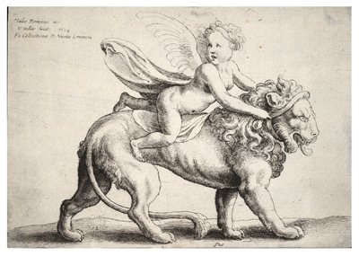 Cupid on a Lion, After Giulio Romano by Wenceslaus Hollar